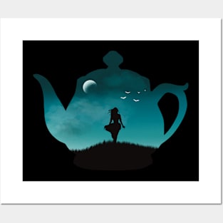 Freedom in a Cup | Tea Kettle Woman Silhouette Under The Moon Posters and Art